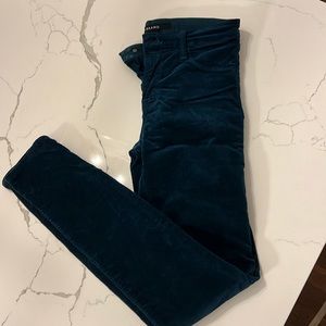 J brand super skinny emerald velvet pants size 26